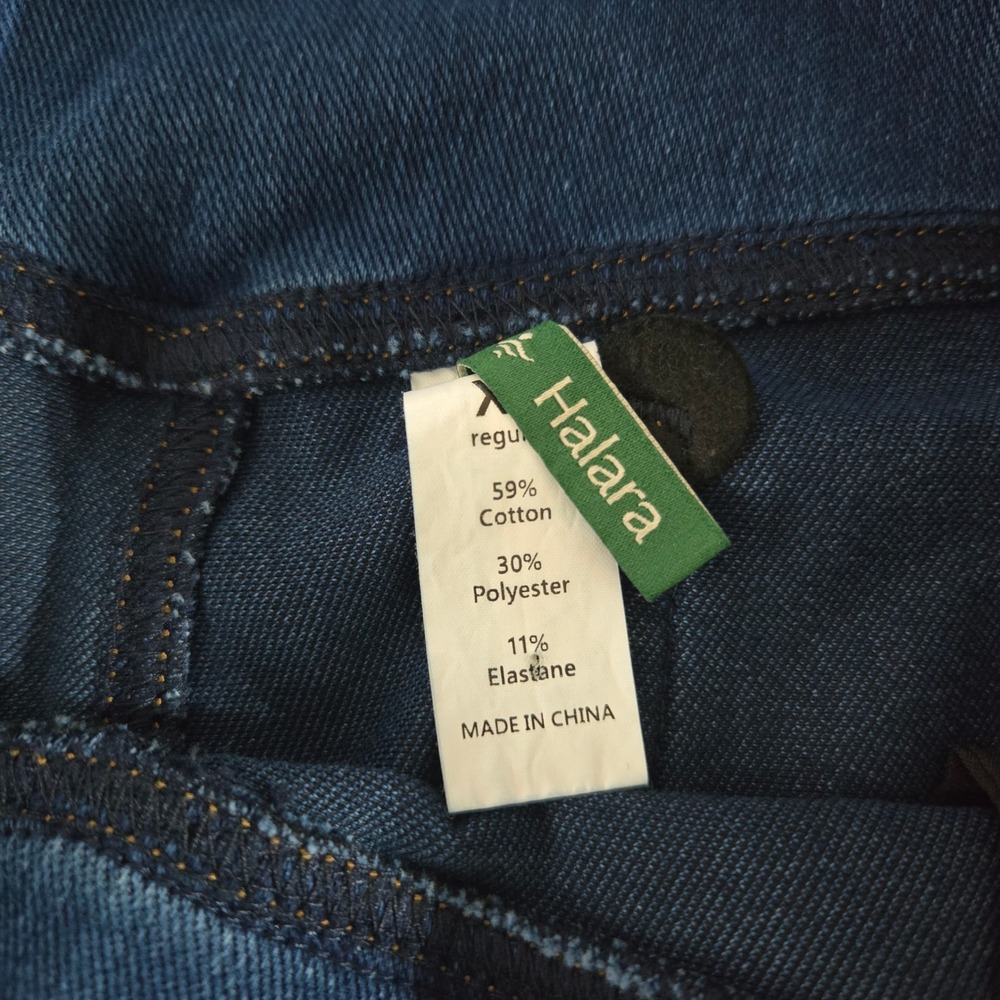 Halara Flare Jeans XL Blue Crossover High Waist Wide Leg Pull On Denim #1625 - Picture 4 of 7